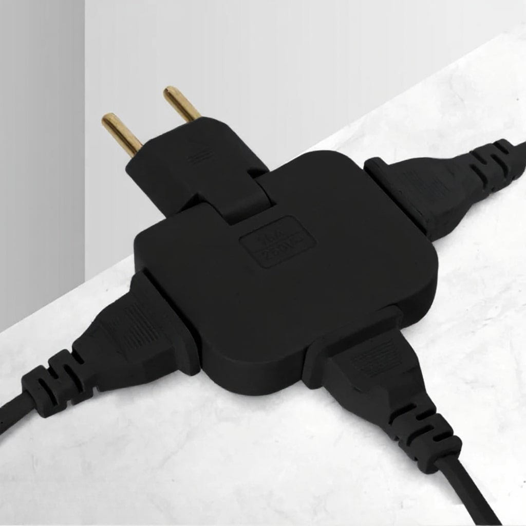 Flat Plug Adapter - 1 to 3 Outlet Splitter for Tight Spaces