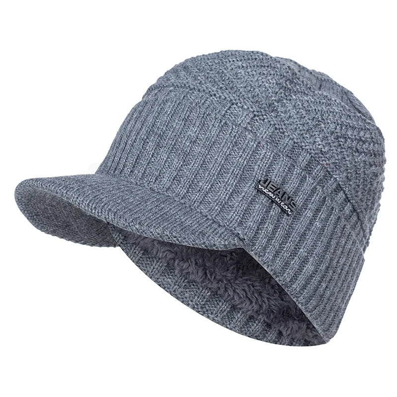 Fleece-Lined Knit Visor Beanie