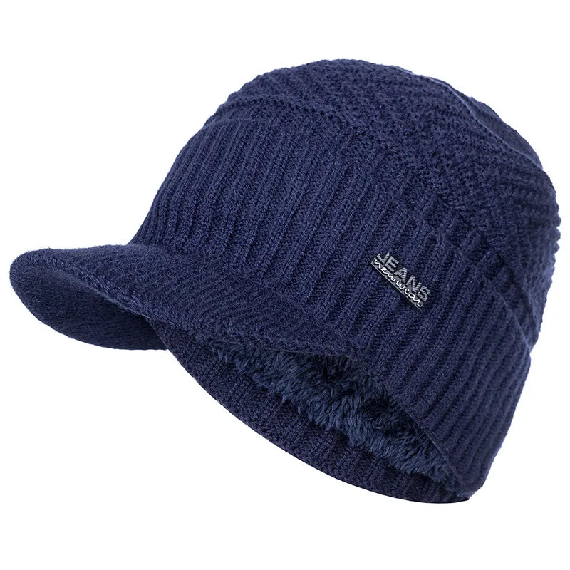 Fleece-Lined Knit Visor Beanie