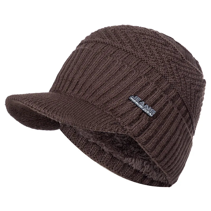 Fleece-Lined Knit Visor Beanie