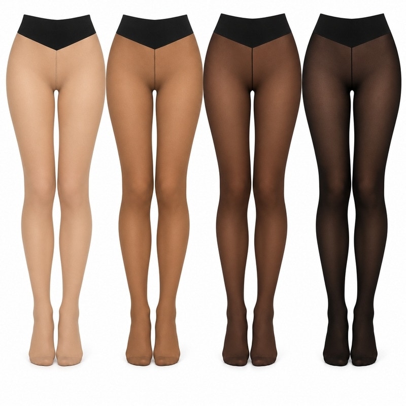 Fleece-Lined Tights with Sheer Look