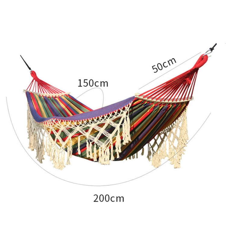 FleekFit | 200x150cm Double Outdoor Camping Tassel Canvas Hammock with Stick(White)