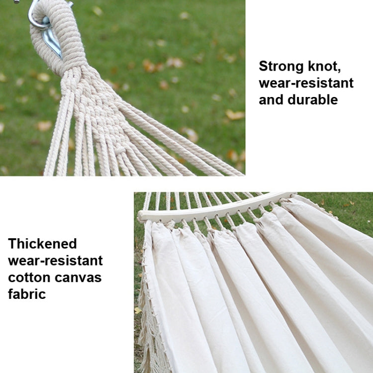 FleekFit | 200x150cm Double Outdoor Camping Tassel Canvas Hammock with Stick(White)