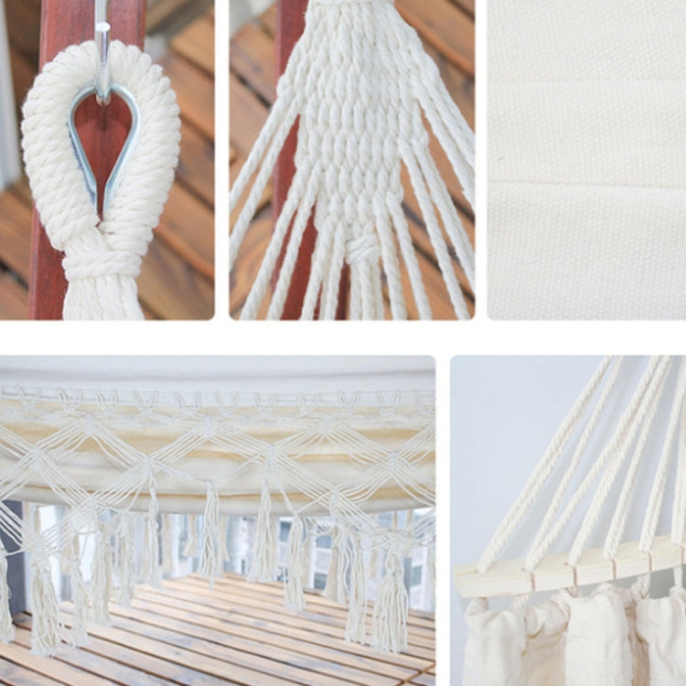 FleekFit | 200x150cm Double Outdoor Camping Tassel Canvas Hammock with Stick(White)