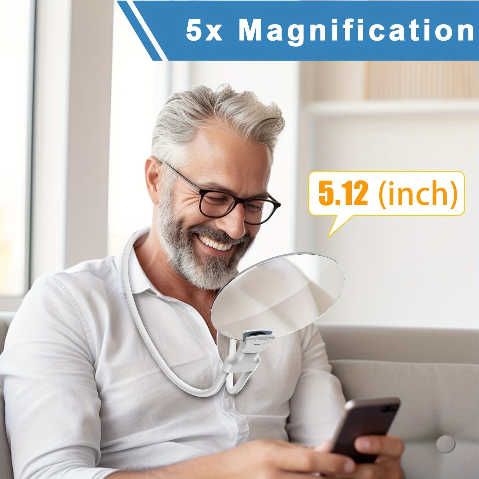 FleekFit | 5X Magnifying Glass Pro – Hands-Free Adjustable Neck Loupe for Seniors and People with Visual Impairment – Perfect for Reading, Sewing, Crafting, and Inspecting