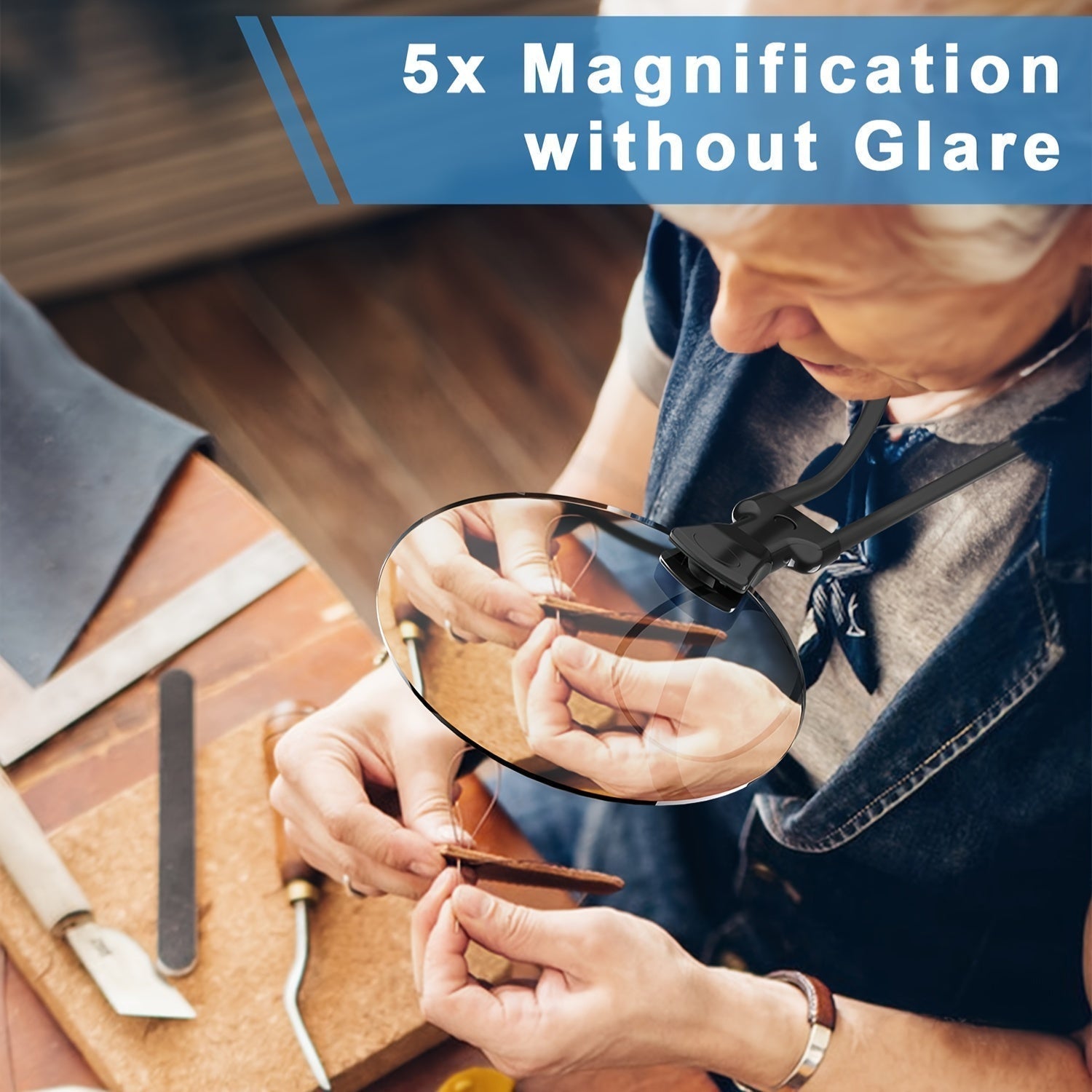 FleekFit | 5X Magnifying Glass Pro – Hands-Free Adjustable Neck Loupe for Seniors and People with Visual Impairment – Perfect for Reading, Sewing, Crafting, and Inspecting