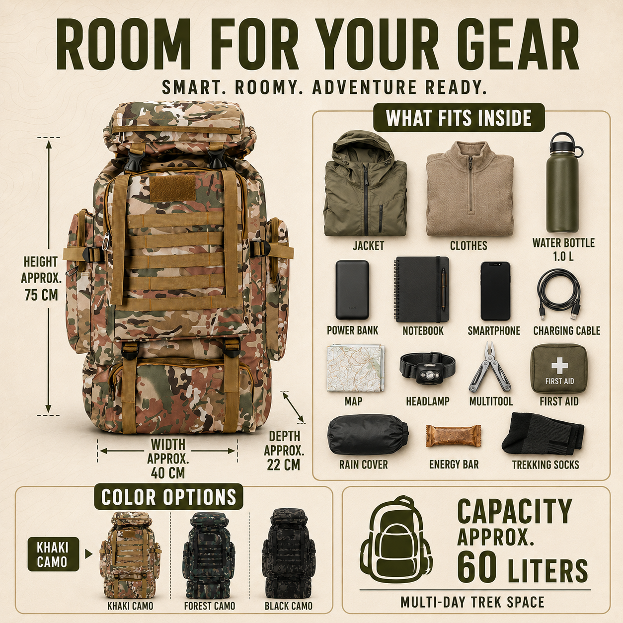 FleekFit | 80 Liter Trekking Backpack