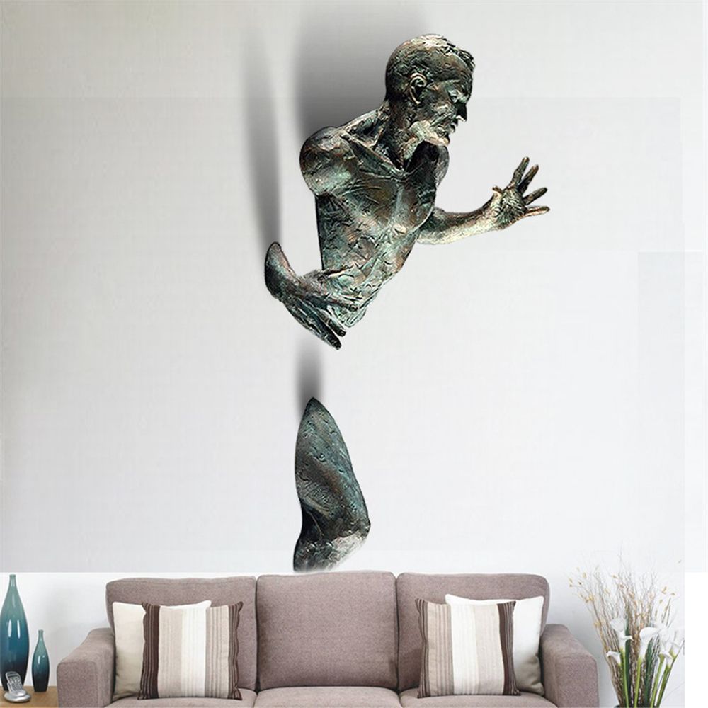 FleekFit | Artificial Copper Resin Ornament Abstract Figure Wall Art Climber 3D Through Wall Statue Sculpture