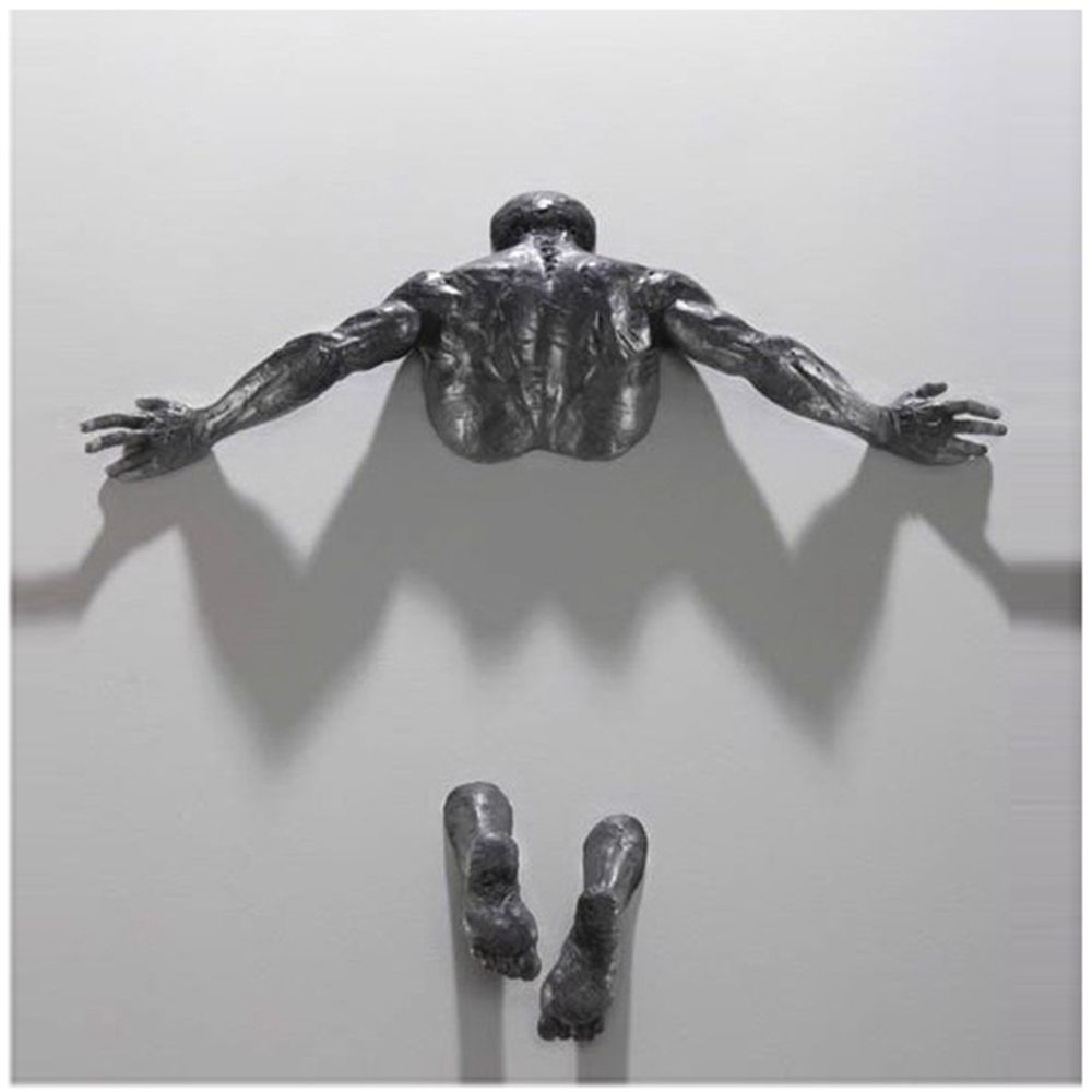 FleekFit | Artificial Copper Resin Ornament Abstract Figure Wall Art Climber 3D Through Wall Statue Sculpture