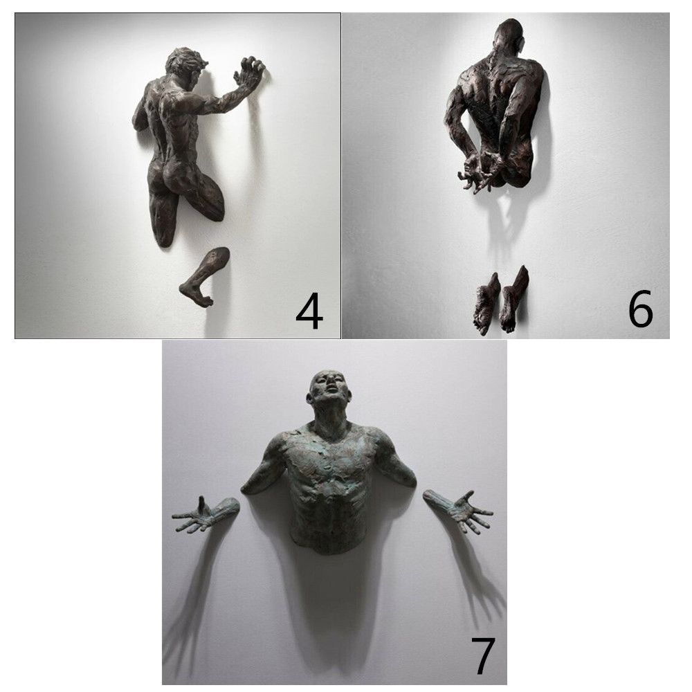 FleekFit | Artificial Copper Resin Ornament Abstract Figure Wall Art Climber 3D Through Wall Statue Sculpture