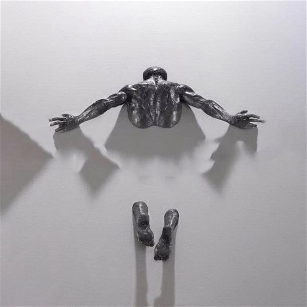 FleekFit | Artificial Copper Resin Ornament Abstract Figure Wall Art Climber 3D Through Wall Statue Sculpture