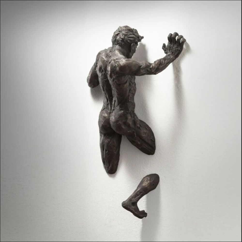 FleekFit | Artificial Copper Resin Ornament Abstract Figure Wall Art Climber 3D Through Wall Statue Sculpture