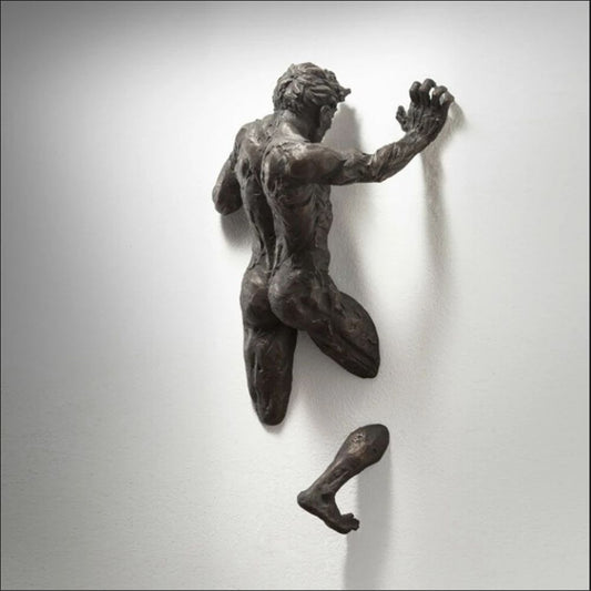 FleekFit | Artificial Copper Resin Ornament Abstract Figure Wall Art Climber 3D Through Wall Statue Sculpture