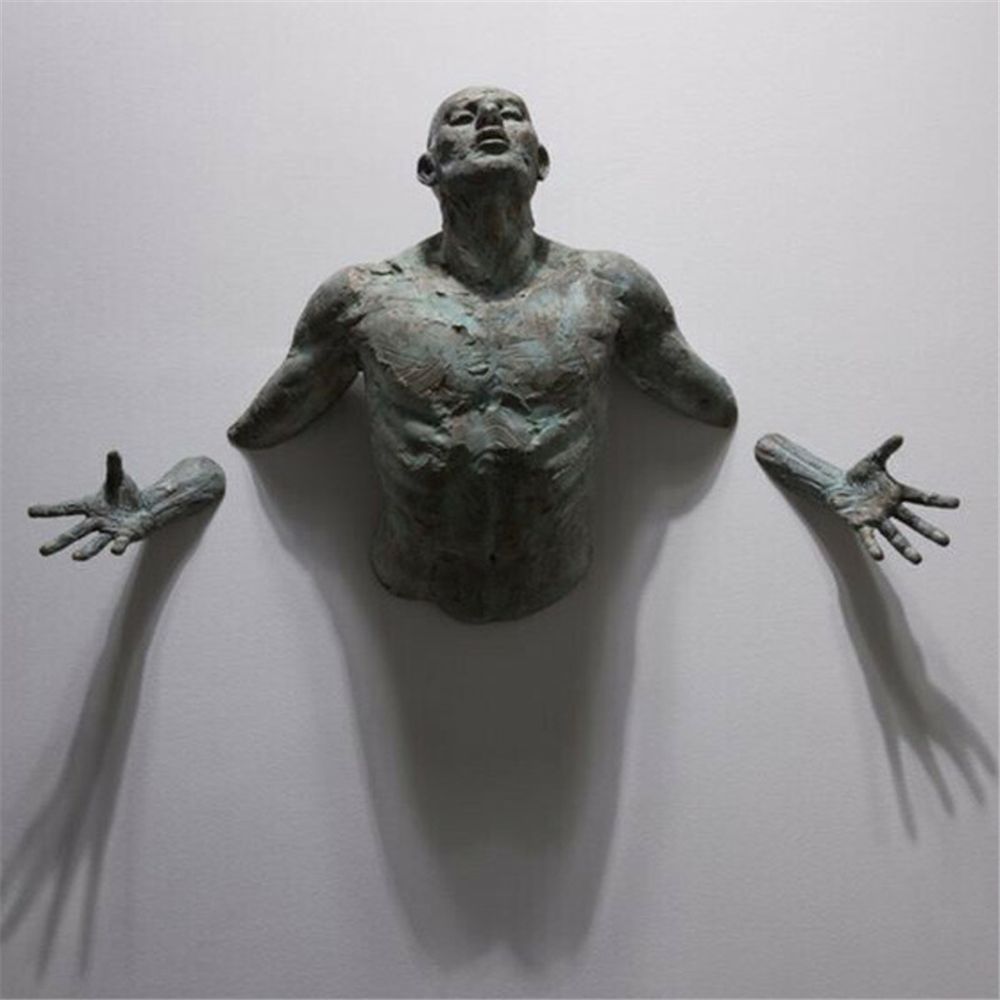 FleekFit | Artificial Copper Resin Ornament Abstract Figure Wall Art Climber 3D Through Wall Statue Sculpture
