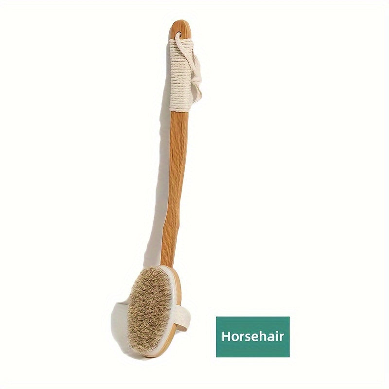 FleekFit | Back Boar Bristles Cleaning Sponge for the Shower - Long Wooden Handle Bath Sponge Brush, Soft Natural Bristles for Back Cleaning