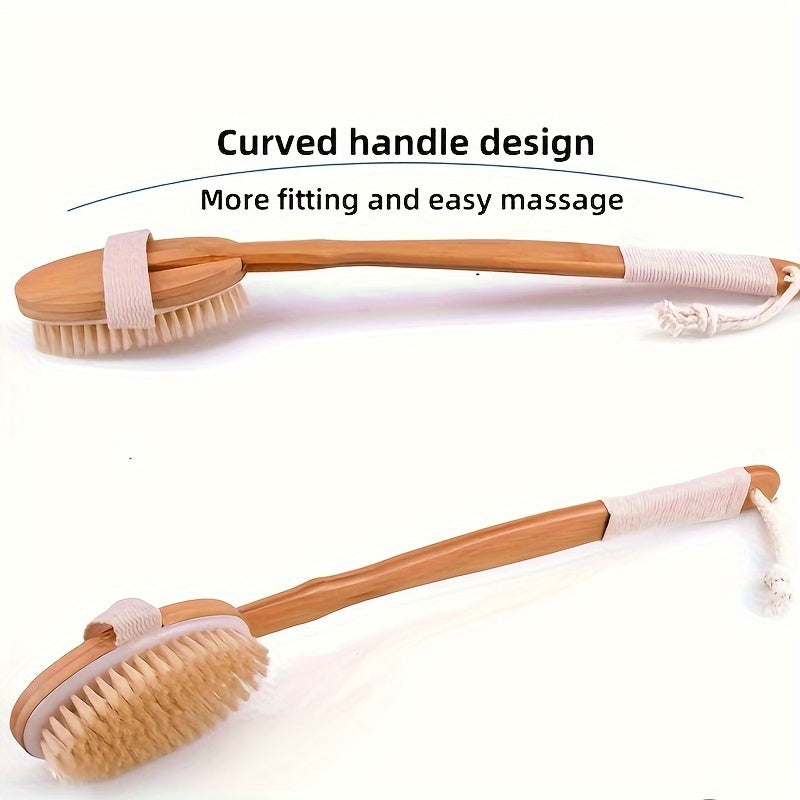 FleekFit | Back Boar Bristles Cleaning Sponge for the Shower - Long Wooden Handle Bath Sponge Brush, Soft Natural Bristles for Back Cleaning