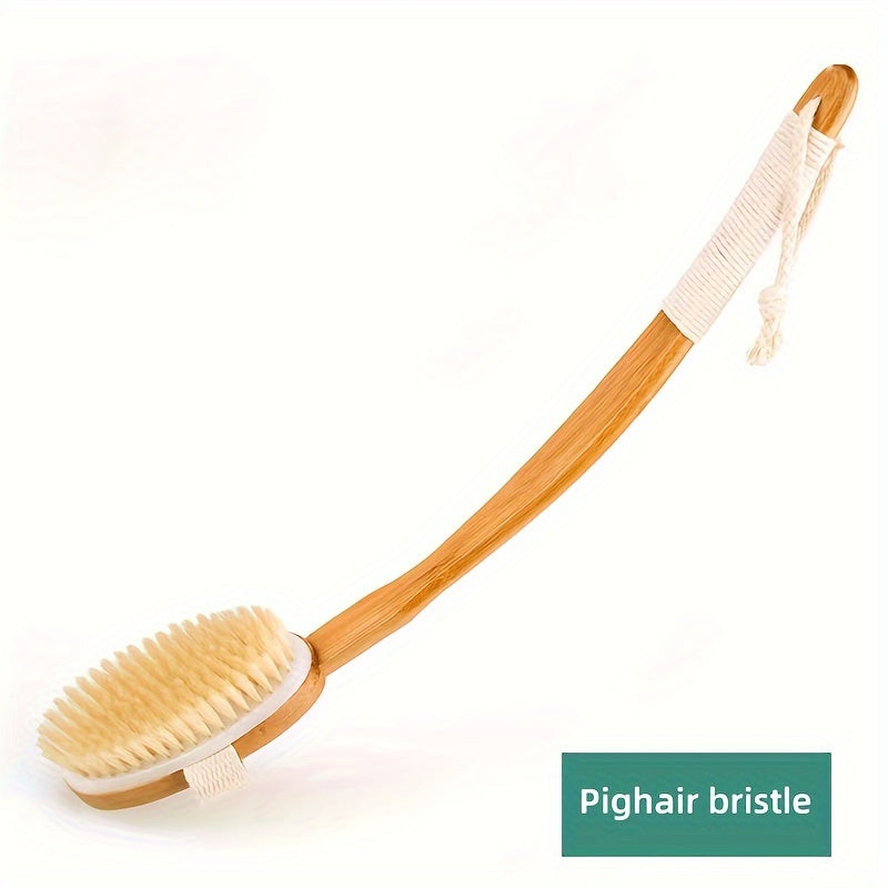 FleekFit | Back Boar Bristles Cleaning Sponge for the Shower - Long Wooden Handle Bath Sponge Brush, Soft Natural Bristles for Back Cleaning
