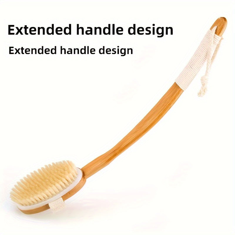 FleekFit | Back Boar Bristles Cleaning Sponge for the Shower - Long Wooden Handle Bath Sponge Brush, Soft Natural Bristles for Back Cleaning