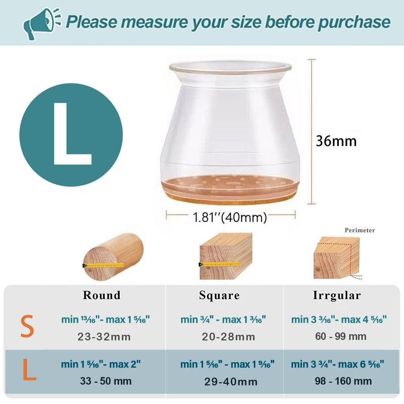 FleekFit | Clear Silicone Chair Leg Caps with Integrated Felt Pads