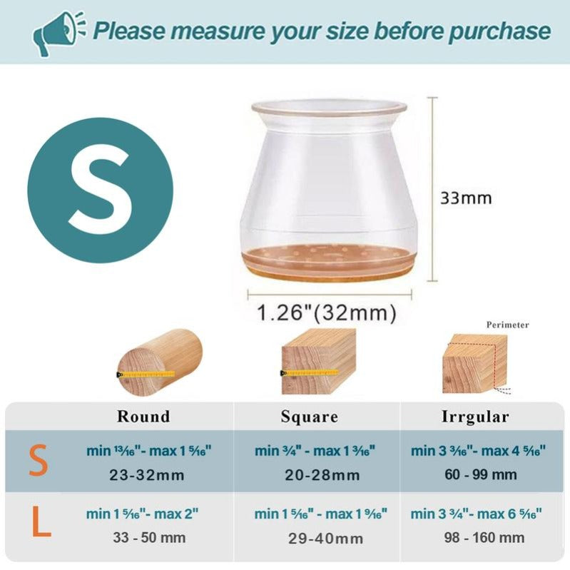FleekFit | Clear Silicone Chair Leg Caps with Integrated Felt Pads