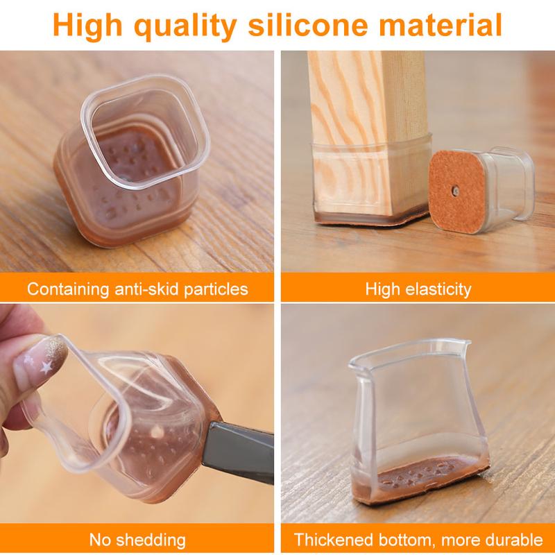 FleekFit | Clear Silicone Chair Leg Caps with Integrated Felt Pads