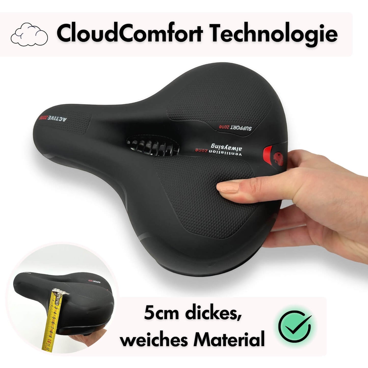 FleekFit | CloudComfort Pro Bicycle Seat | Pressure-Relieving Memory Foam | Black