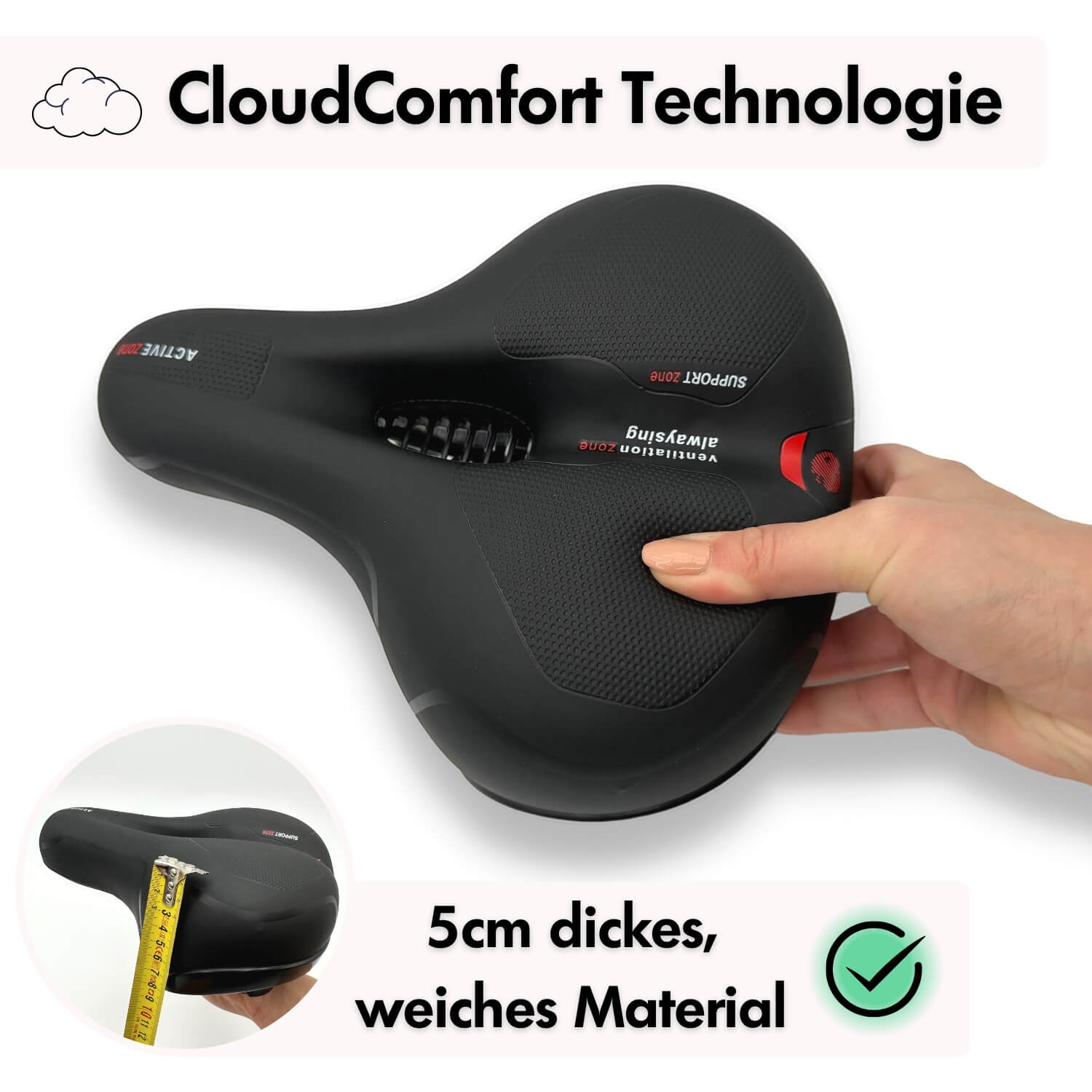 FleekFit | CloudComfort Pro Bicycle Seat | Pressure-Relieving Memory Foam | Black