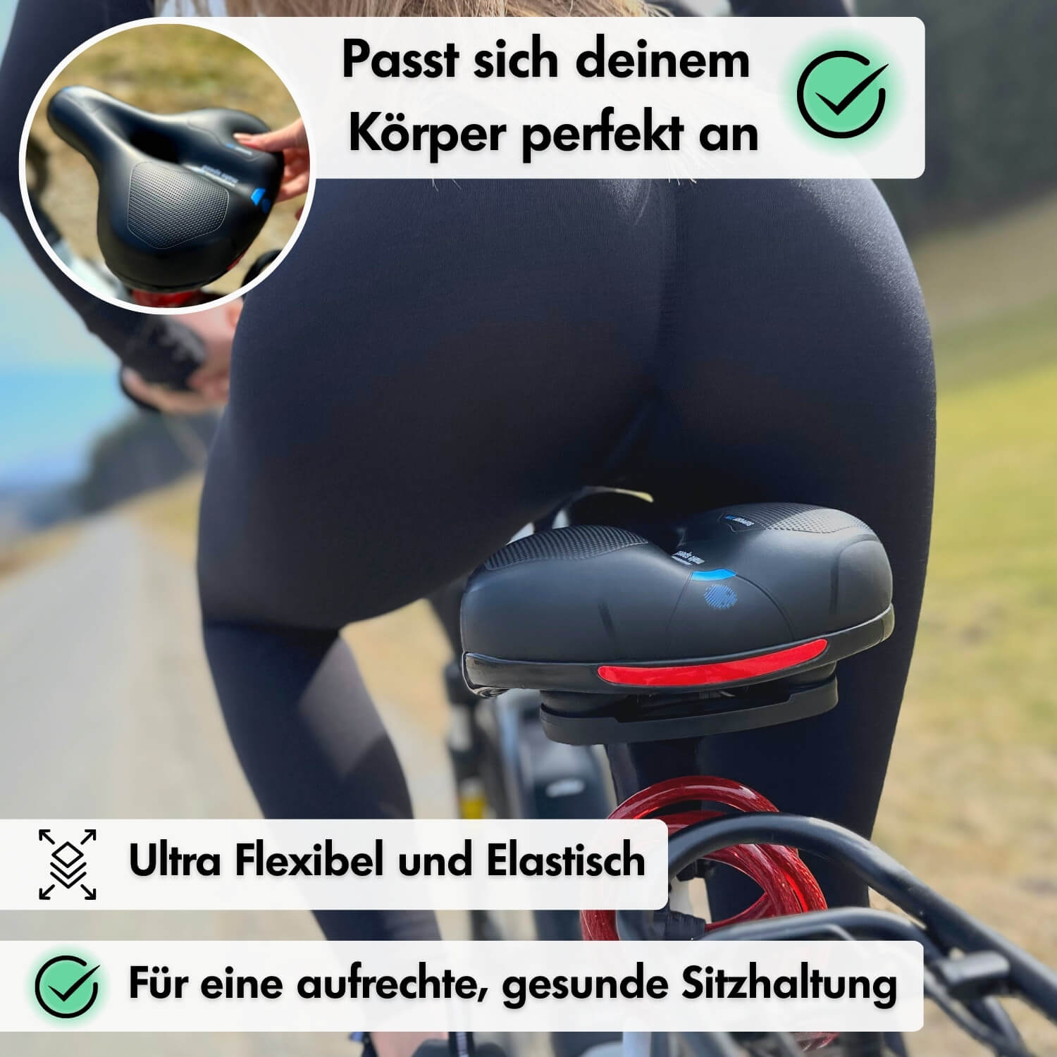 FleekFit | CloudComfort Pro Bicycle Seat | Pressure-Relieving Memory Foam | Black