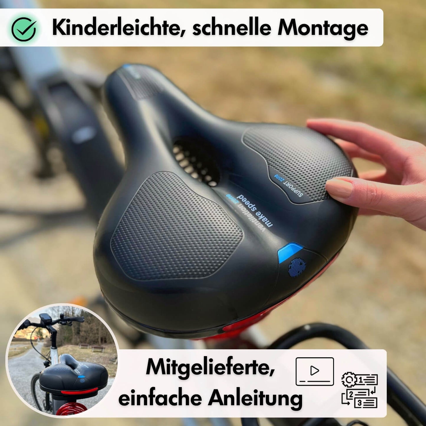 FleekFit | CloudComfort Pro Bicycle Seat | Pressure-Relieving Memory Foam | Black