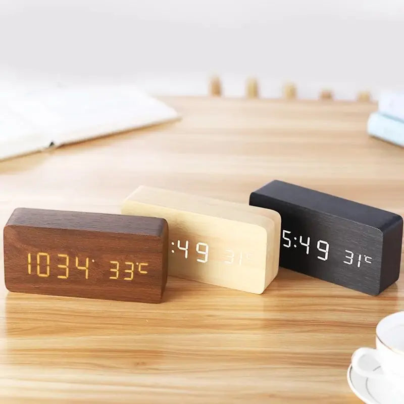 FleekFit | Digital Wooden Alarm Clock | LED Display, Silent Operation