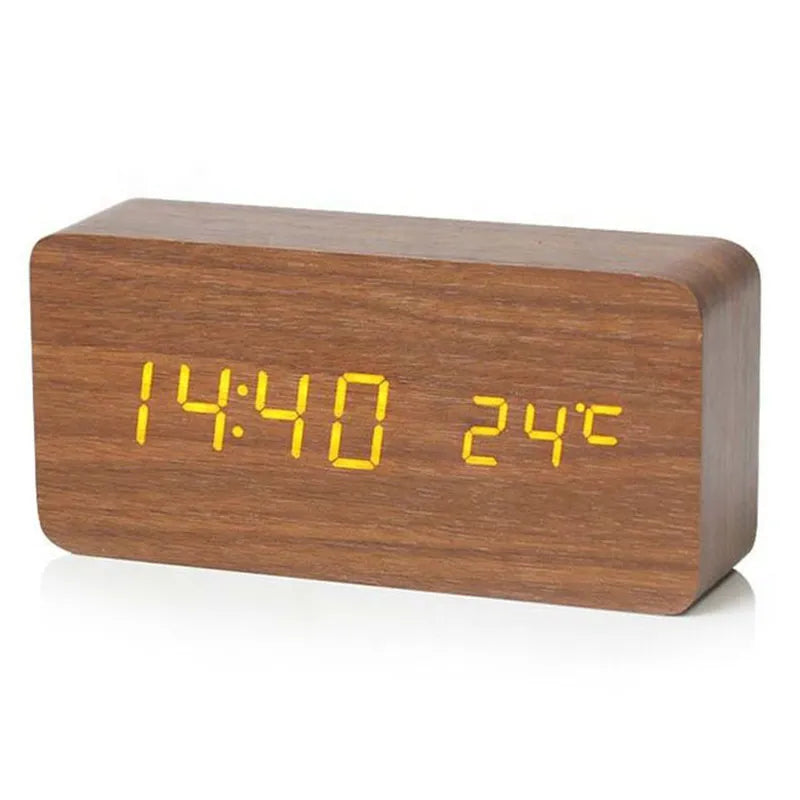 FleekFit | Digital Wooden Alarm Clock | LED Display, Silent Operation