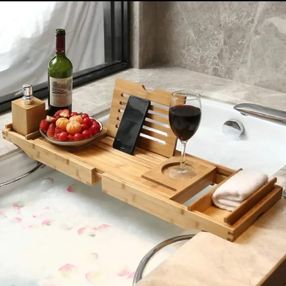 FleekFit | Expandable Bamboo Bathtub/Caddy Tray with Stands