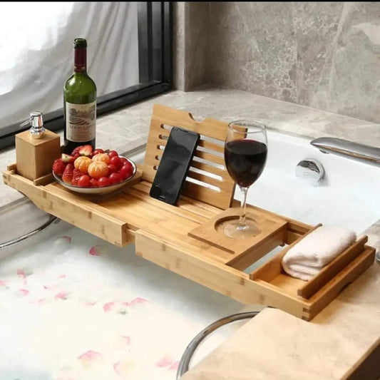 FleekFit | Expandable Bamboo Bathtub/Caddy Tray with Stands