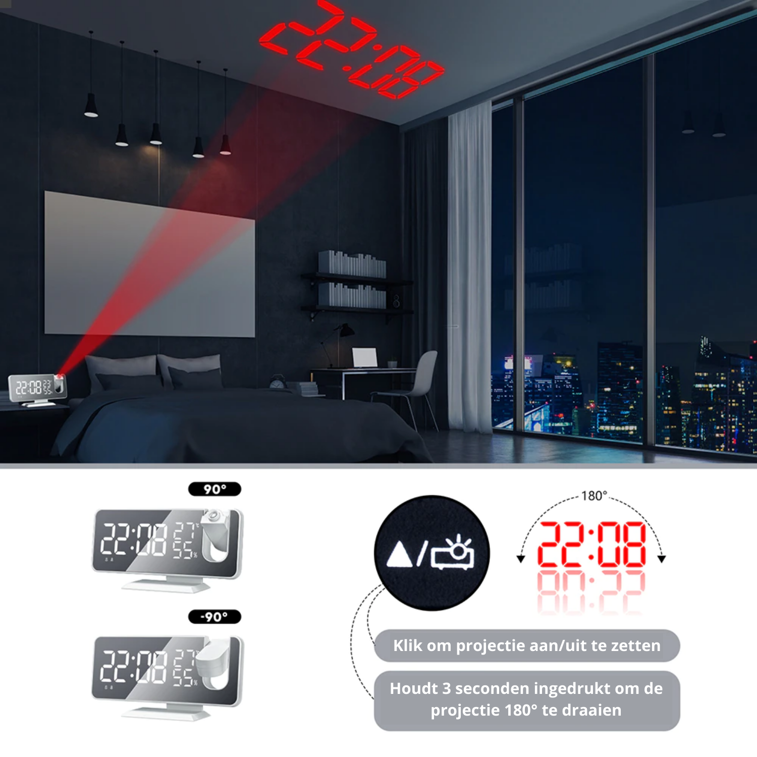 FleekFit FleekFit™ Astronatic™ | The Best Alarm Clock with LED Screen - 180° Projector - USB Charger