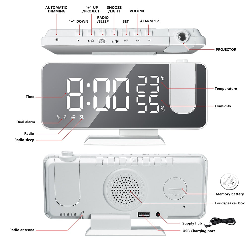 FleekFit FleekFit™ Astronatic™ | The Best Alarm Clock with LED Screen - 180° Projector - USB Charger