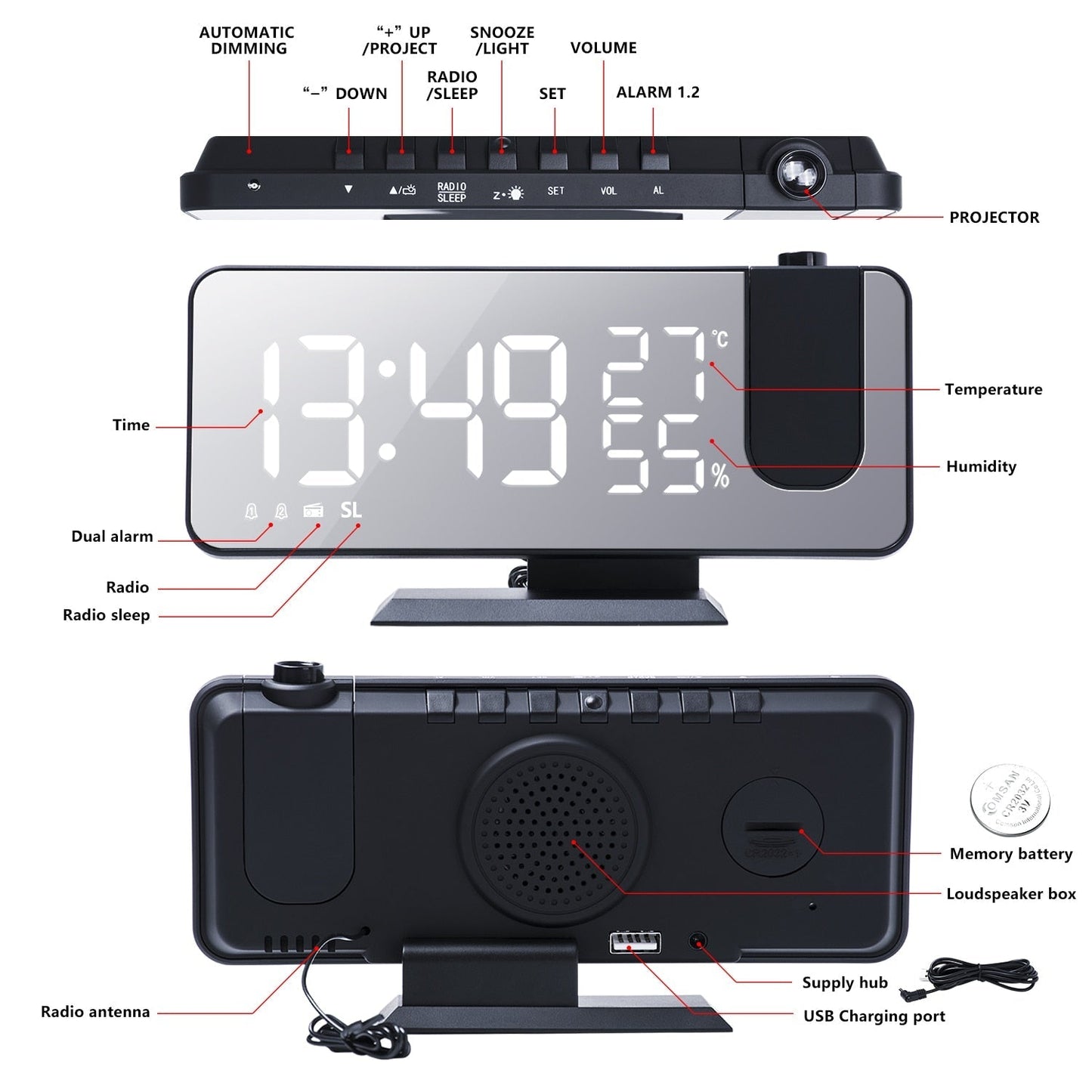 FleekFit FleekFit™ Astronatic™ | The Best Alarm Clock with LED Screen - 180° Projector - USB Charger