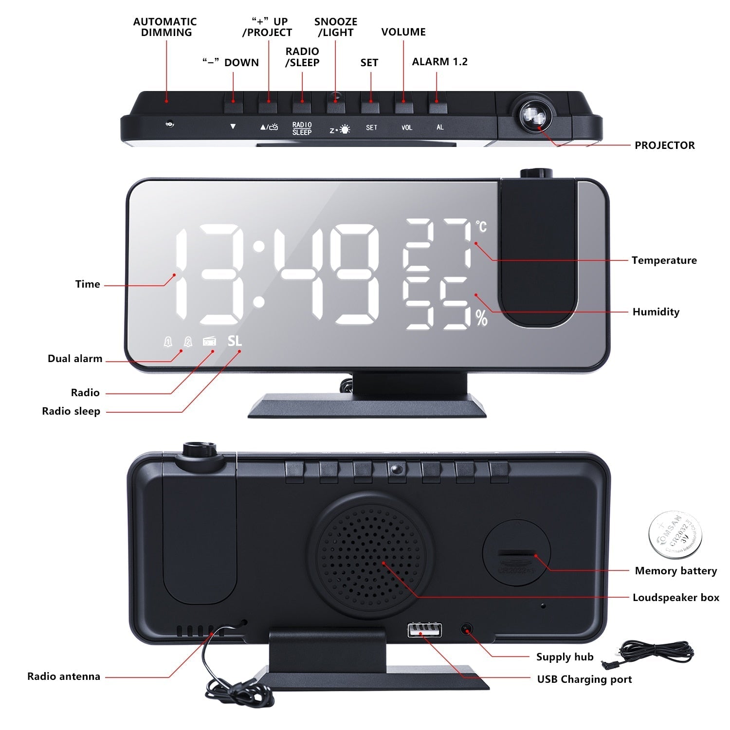 FleekFit FleekFit™ Astronatic™ | The Best Alarm Clock with LED Screen - 180° Projector - USB Charger
