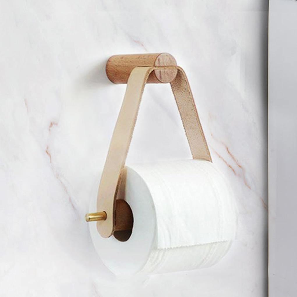 FleekFit | High-Quality Toilet Paper Holder | Oak & Synthetic Leather | Minimalist Bathroom Design