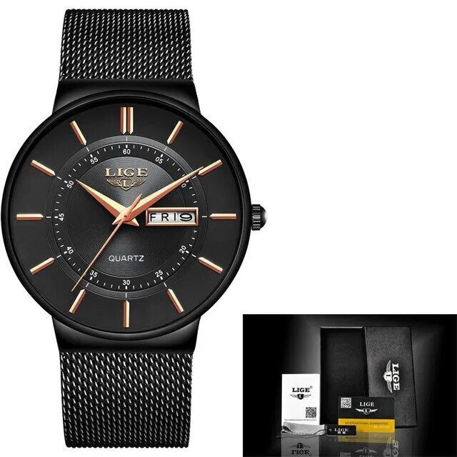 FleekFit | Luxury Men’s Ultra-Thin Waterproof Stainless Steel Quartz Watch – Elegant Date Display Sports Wristwatch
