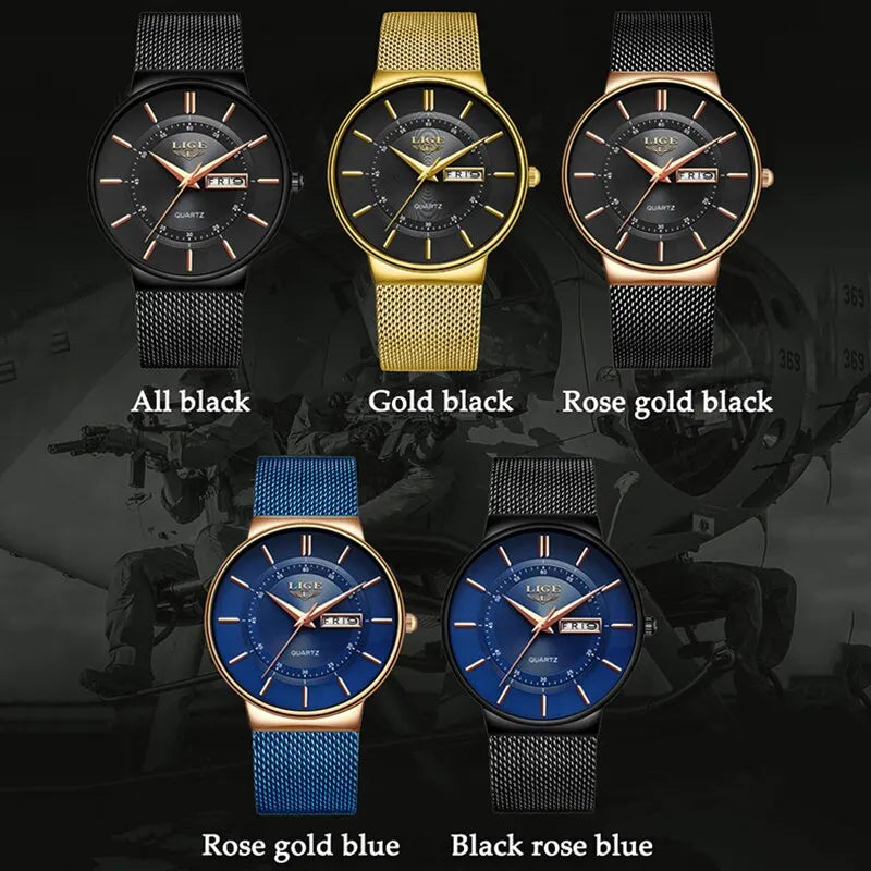 FleekFit | Luxury Men’s Ultra-Thin Waterproof Stainless Steel Quartz Watch – Elegant Date Display Sports Wristwatch