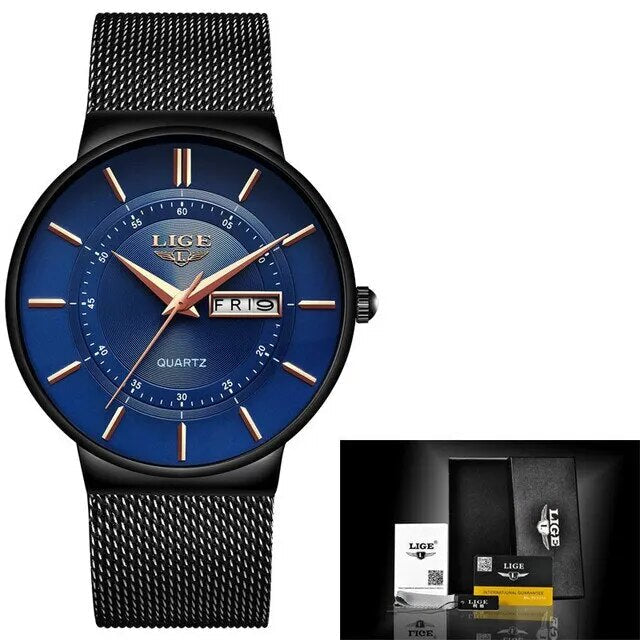 FleekFit | Luxury Men’s Ultra-Thin Waterproof Stainless Steel Quartz Watch – Elegant Date Display Sports Wristwatch