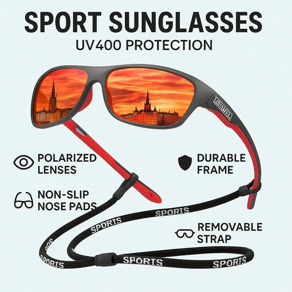 FleekFit | Men's Polarized Sports Sunglasses UK – UV400 Wrap Around Sunglasses for Cycling, Running & Outdoor Activities | Lightweight & Glare Protection