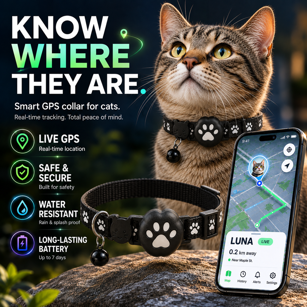 FleekFit | Pawtrackr GPS-Enabled Adjustable Pet Collar