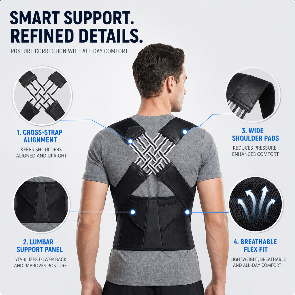 FleekFit | PostuForm Adjustable Full Back Brace