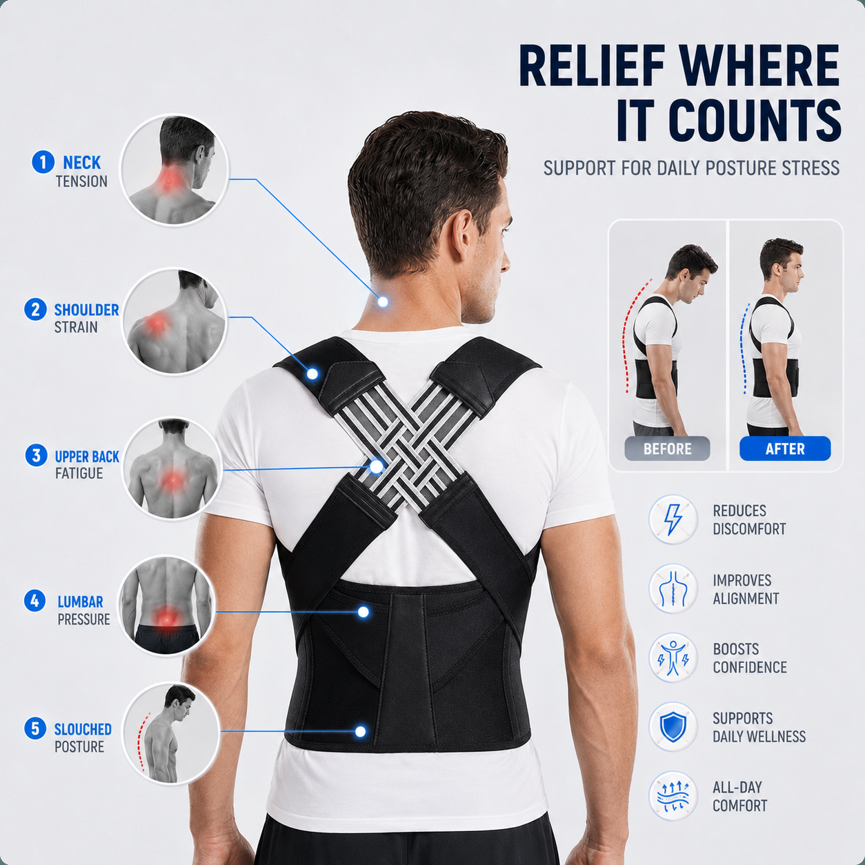 FleekFit | PostuForm Adjustable Full Back Brace