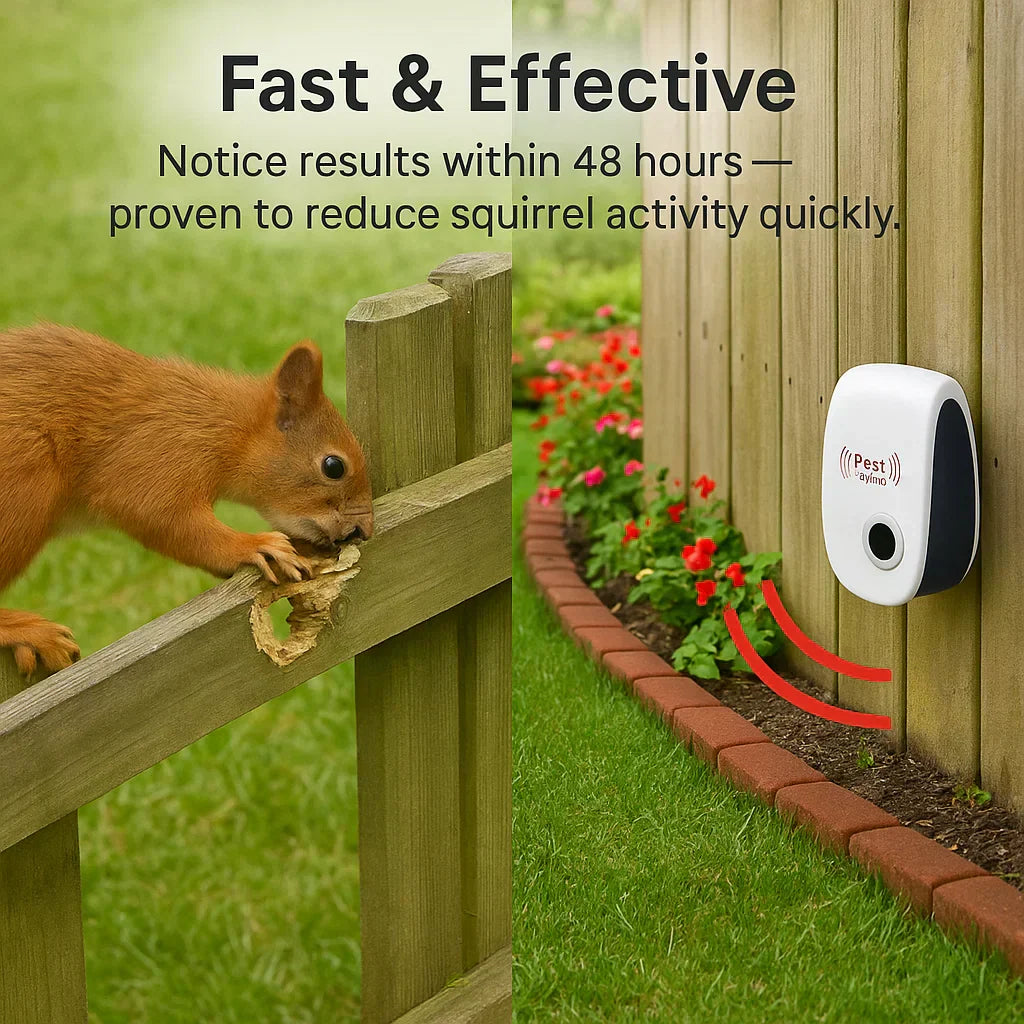 FleekFit | Ultrasonic Squirrel Repeller Device - Effective Pest Control to Deter Squirrels in 48 Hours for Gardens & Yards