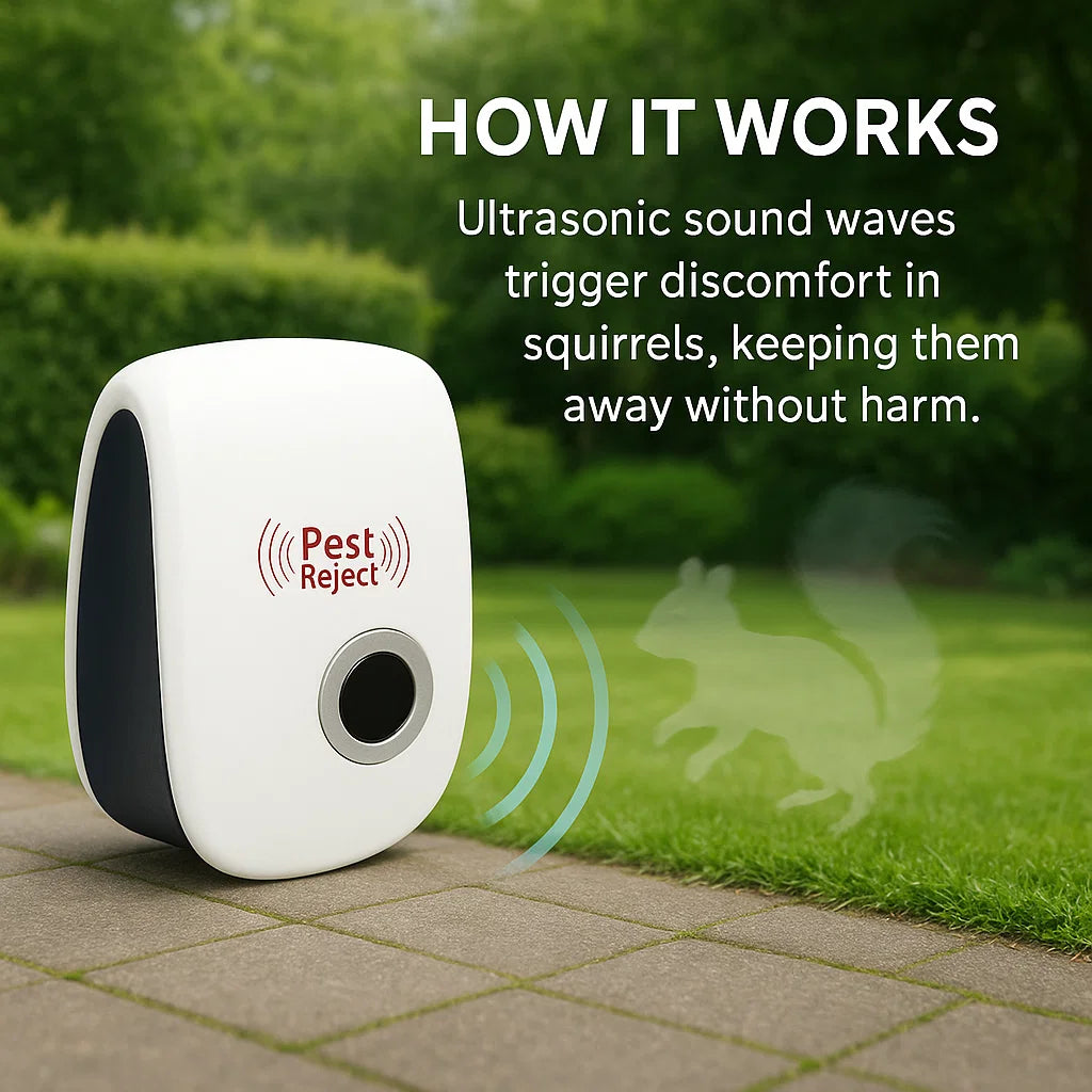 FleekFit | Ultrasonic Squirrel Repeller Device - Effective Pest Control to Deter Squirrels in 48 Hours for Gardens & Yards