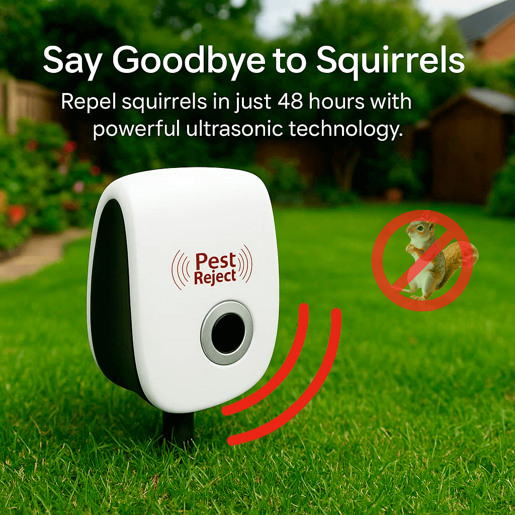 FleekFit | Ultrasonic Squirrel Repeller Device - Effective Pest Control to Deter Squirrels in 48 Hours for Gardens & Yards