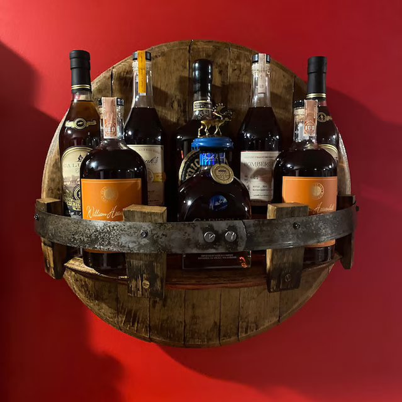 FleekFit | Whiskey Barrel Wall Shelf | Rustic Solid Wood Design | Round