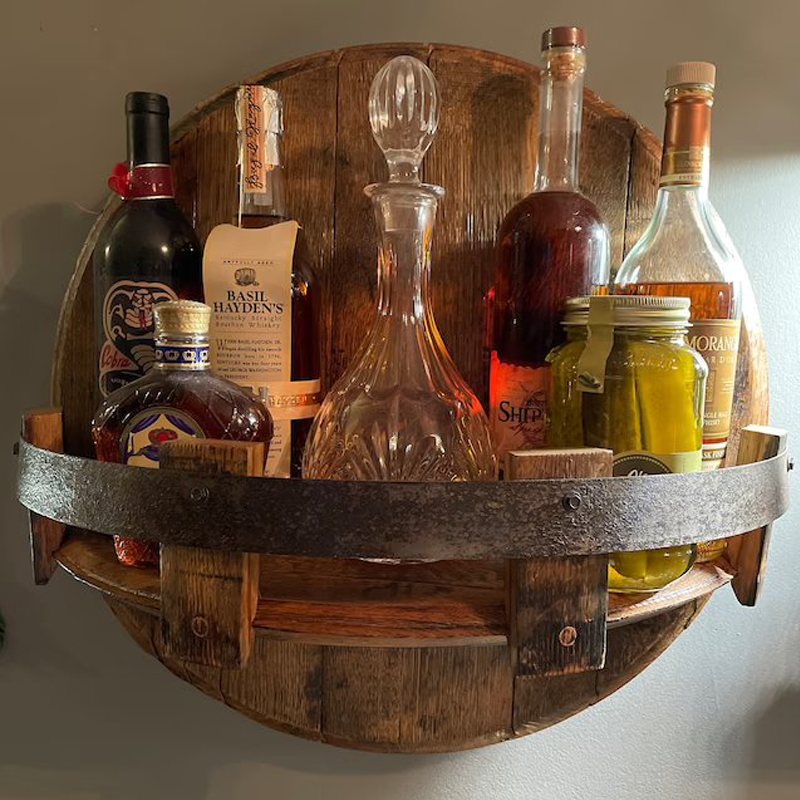 FleekFit | Whiskey Barrel Wall Shelf | Rustic Solid Wood Design | Round
